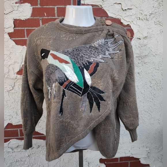 Small FIT Large ! vintage Grace by Starr DUCK bird long sleeve wrap sweater - Picture 2 of 16